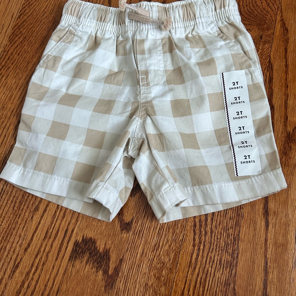 NWT - Cat and jack Kids Beige Plaid Elastic-Waist Shorts - 2T